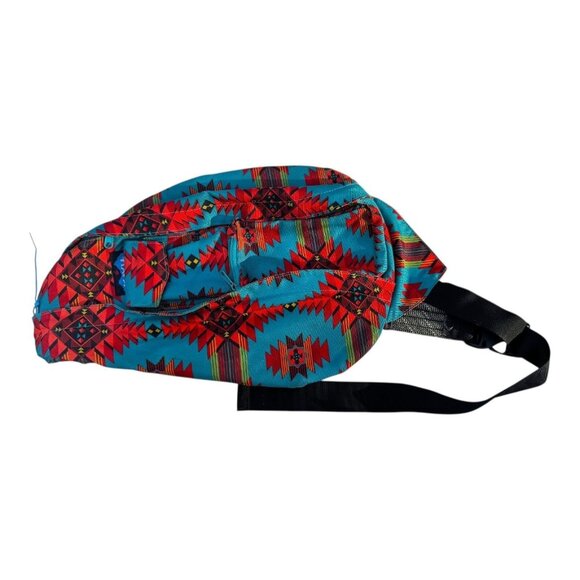 KAVU Original Rope Sling Bag Backpack Turquoise Green Aztec Southwestern Print - Picture 1 of 9